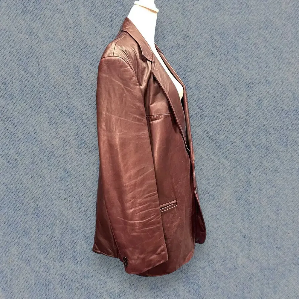 Vintage London Fog Men’s Burgundy Leather Blazer - Size 44 Regular - Picture 3 of 6